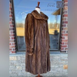 Vintage L/XL Letout Lunaraine Mink Fur Coat Full Length Brown Real Mink